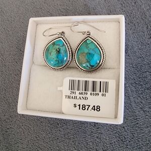 Turquoise, 925, Teardrop Earrings with Elegant Design